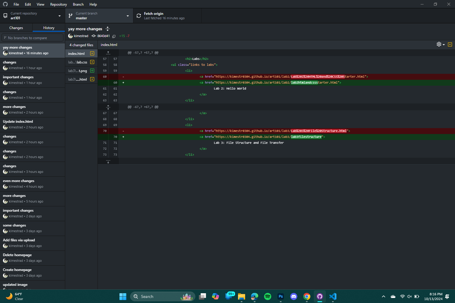 Changes shown on the GitHub app.